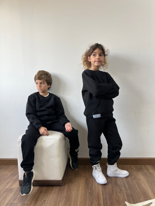 Patched Sweatshirt Set In Black