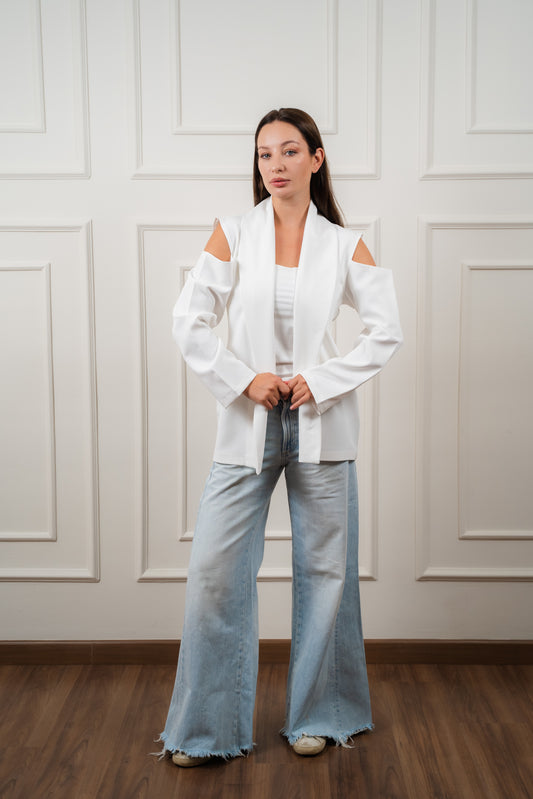 Draped Shoulder Blazer- White