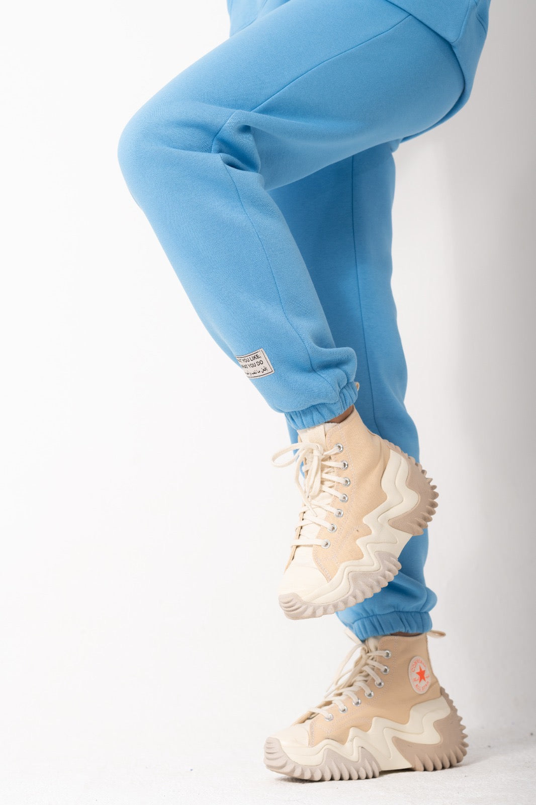 Elastic Basic Patch Sweatpants In Blue