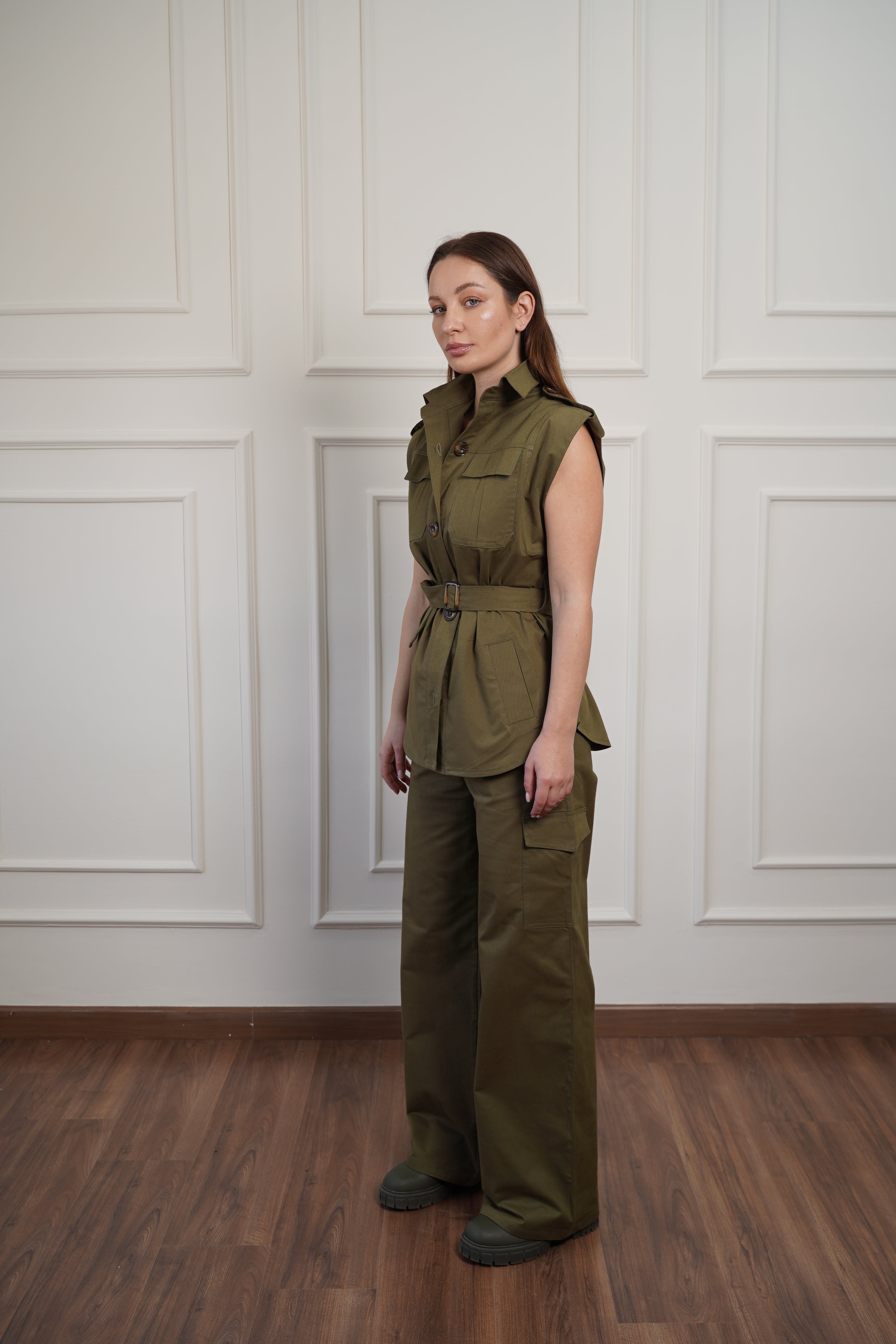 Olive Gabardine Cargo Pants