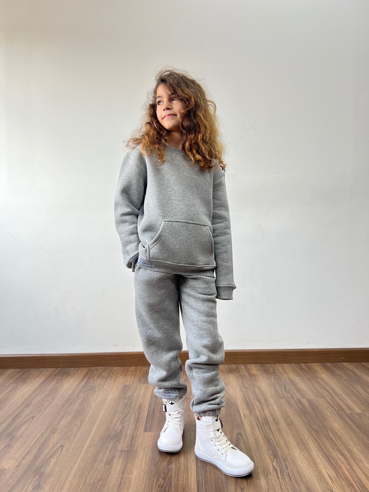 Patched Sweatshirt Set In Gray