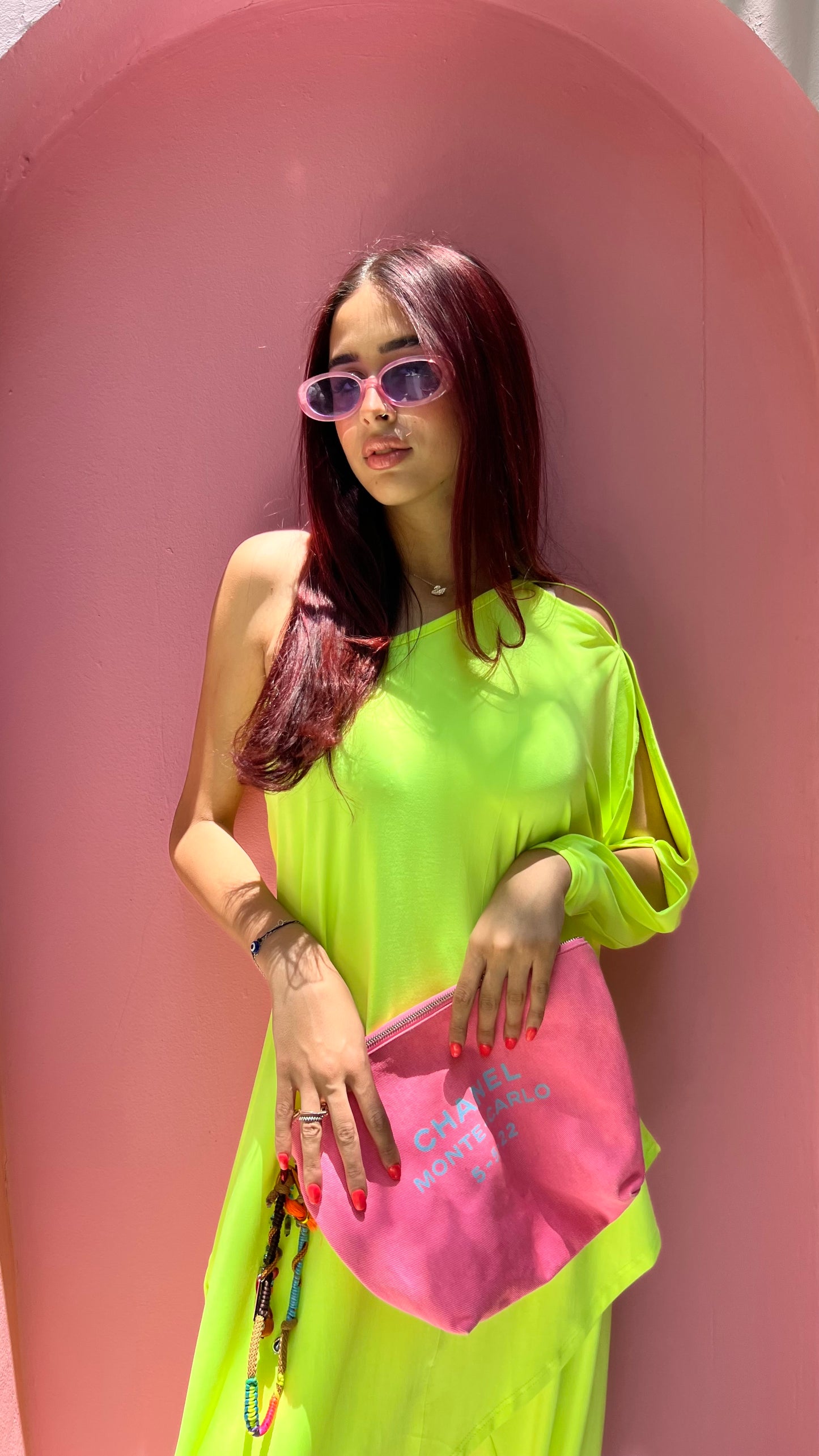 Off Shoulder Beach Set In Lime Green