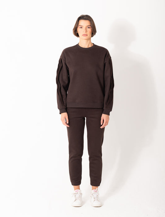 Ruffled Sleeves Tracksuit In Brown