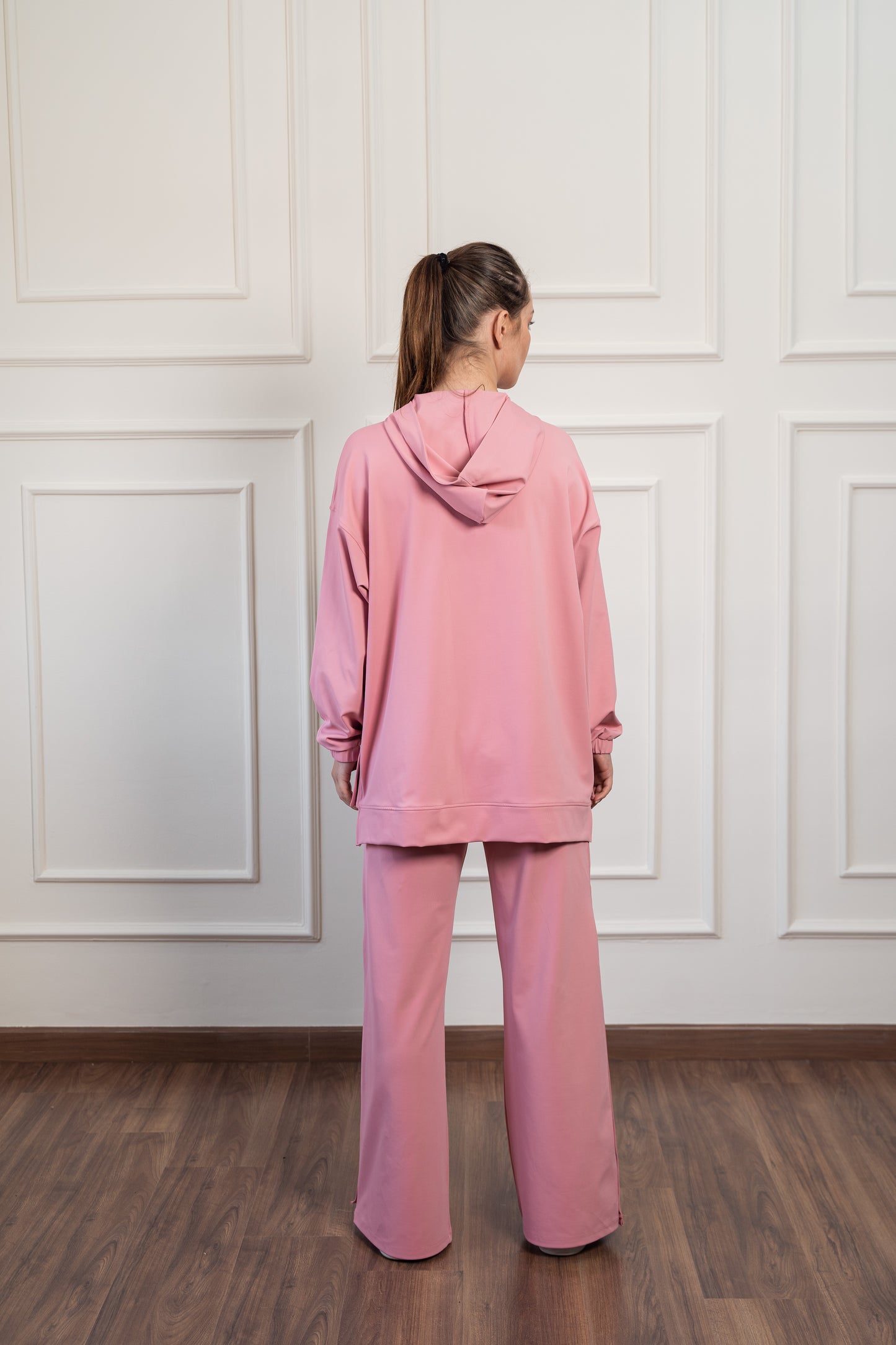 Wide Leg Side Buttons Set In Cashmere