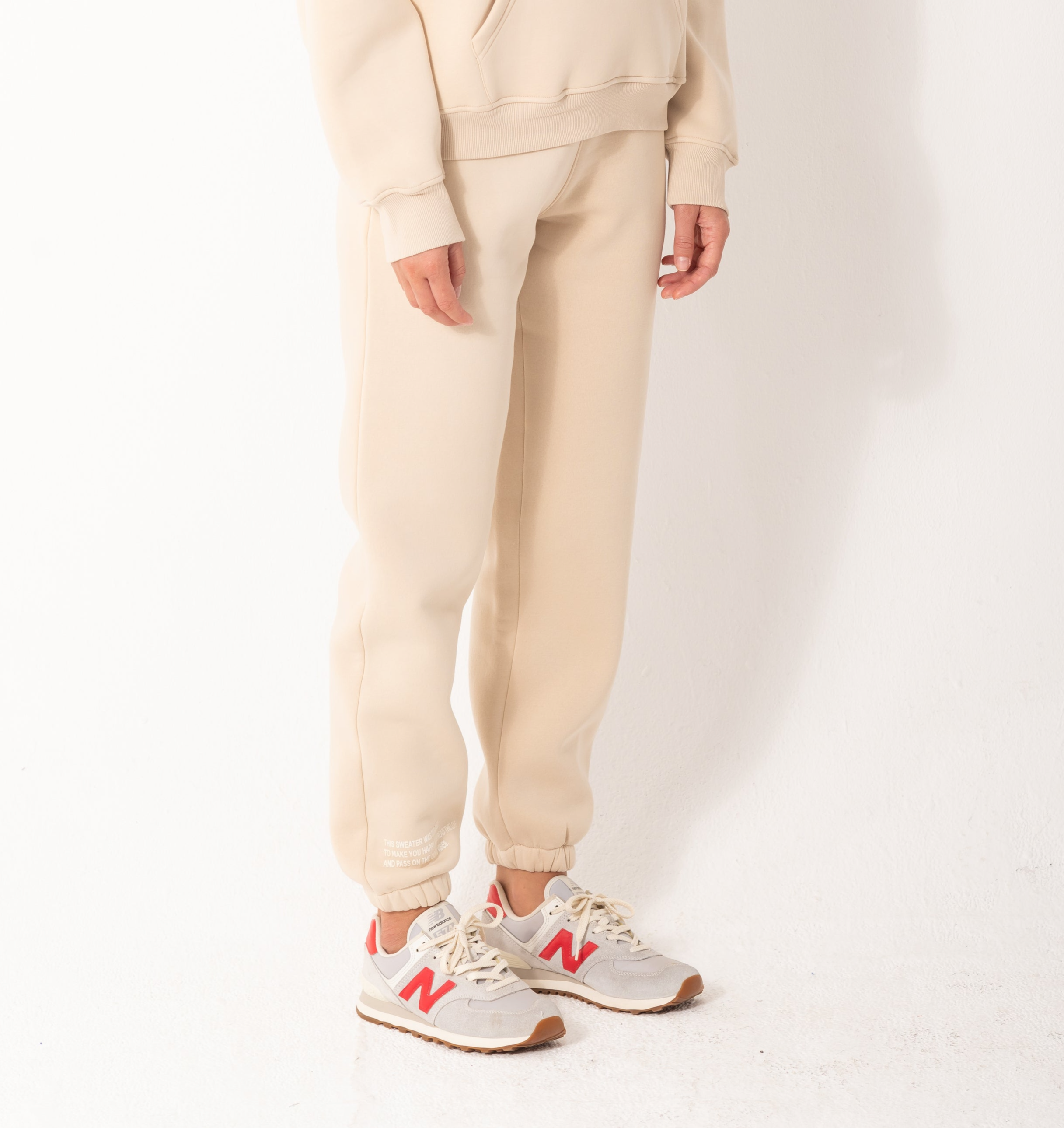 Basic Fleece Sweatpants In Beige