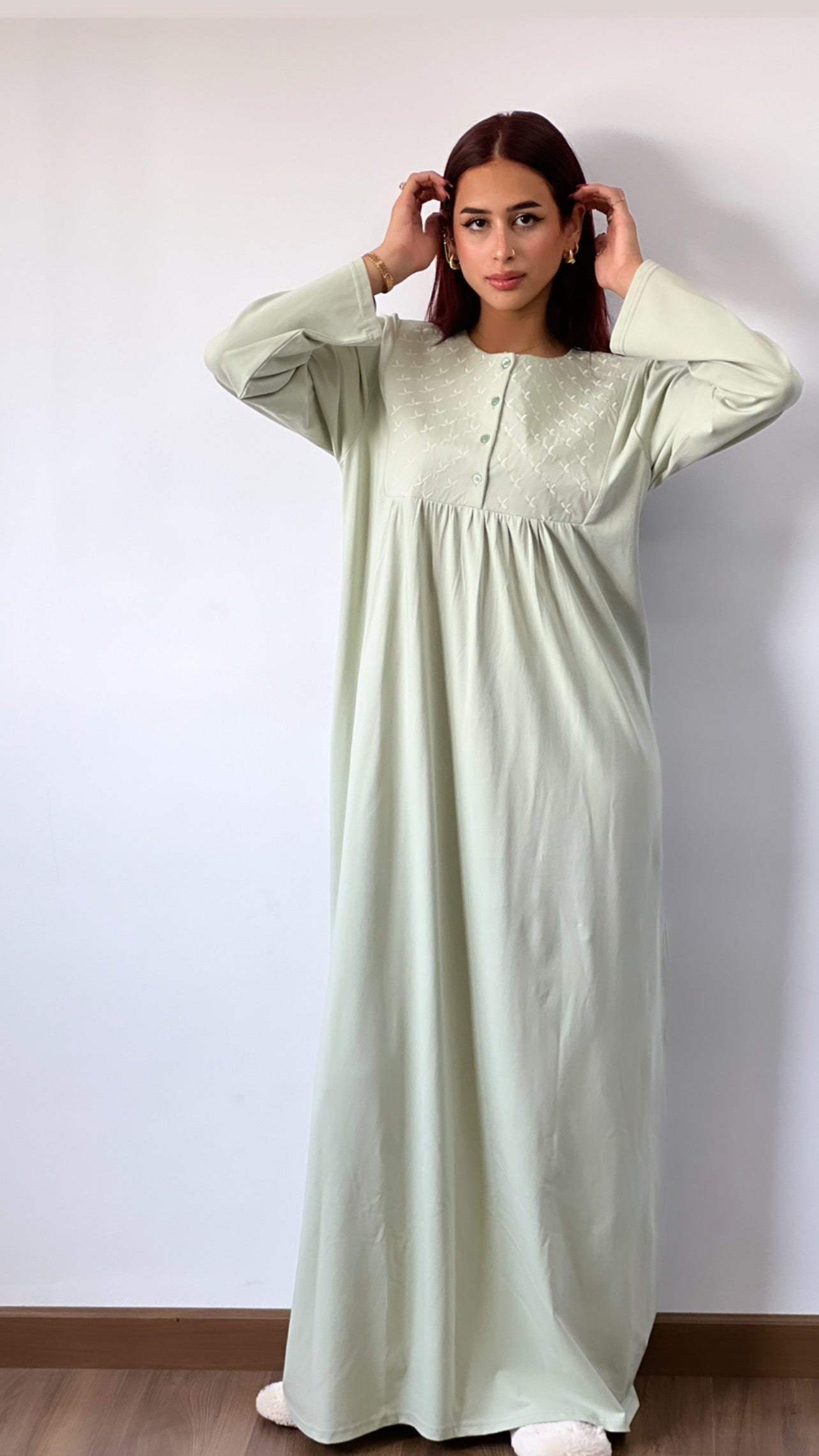 Embroidered Night Gown In Mint