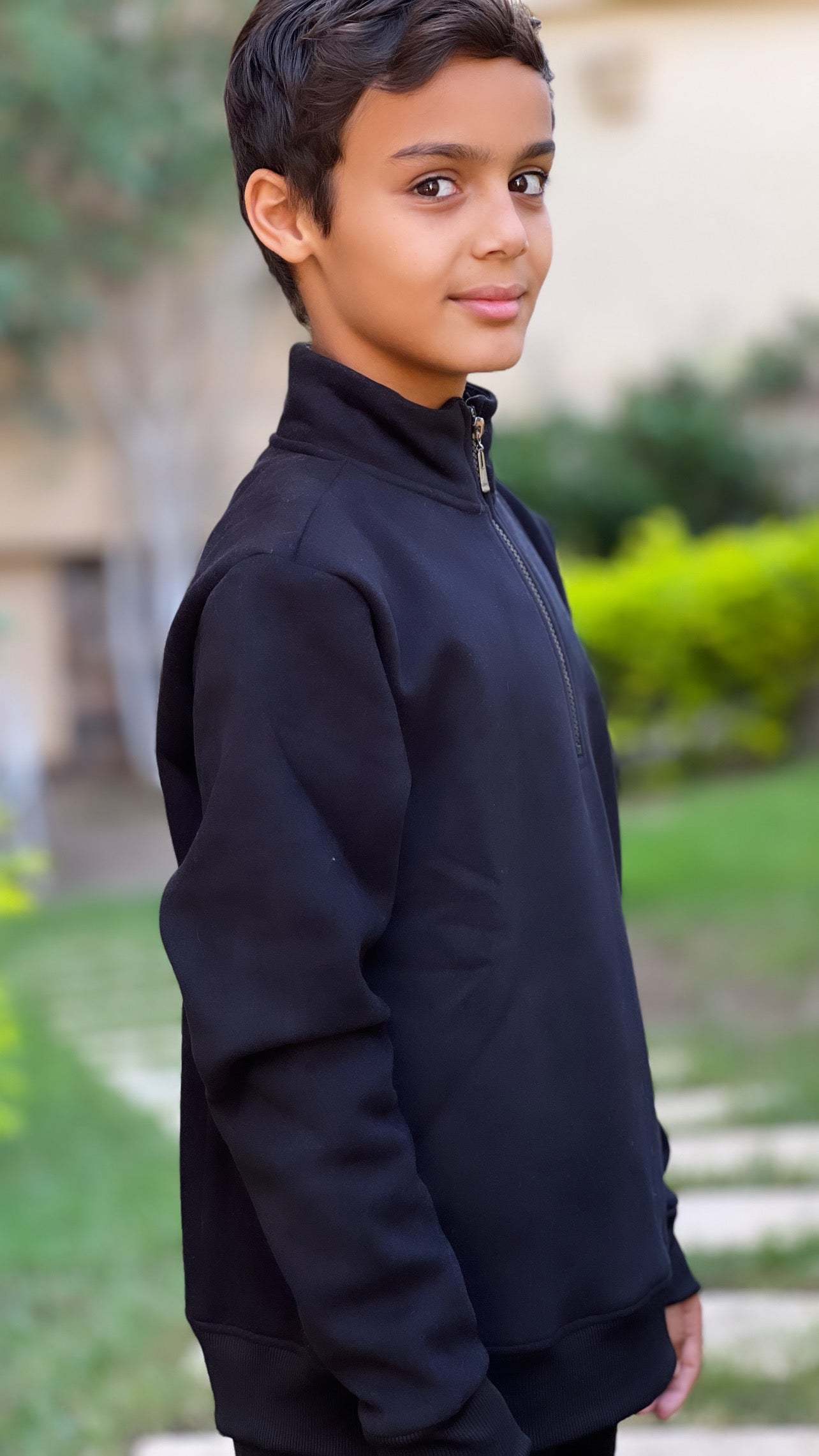High Neck Zipper Set For Kids In Black