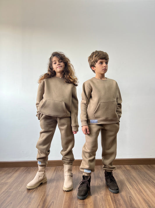 Patched Sweatshirt Set In cafe