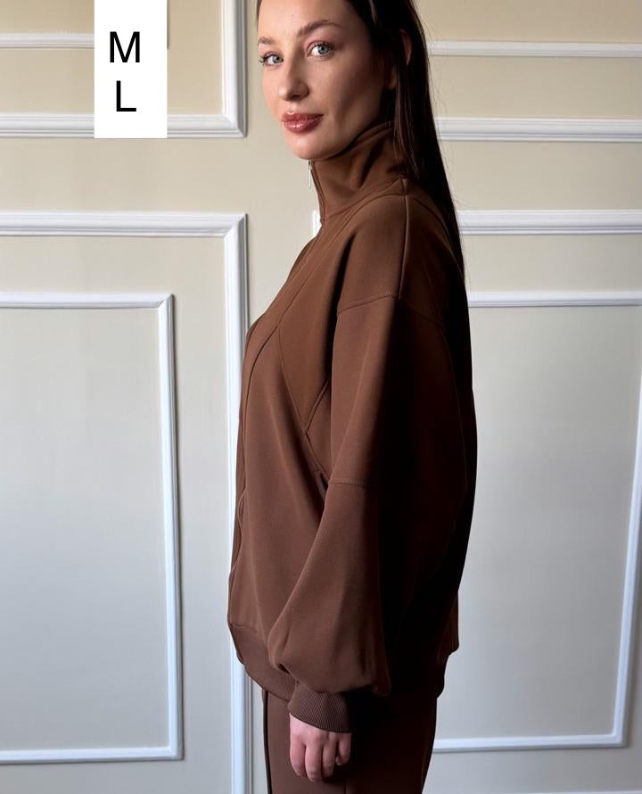 Soft Bomber Hooded Jacket In Light Brown