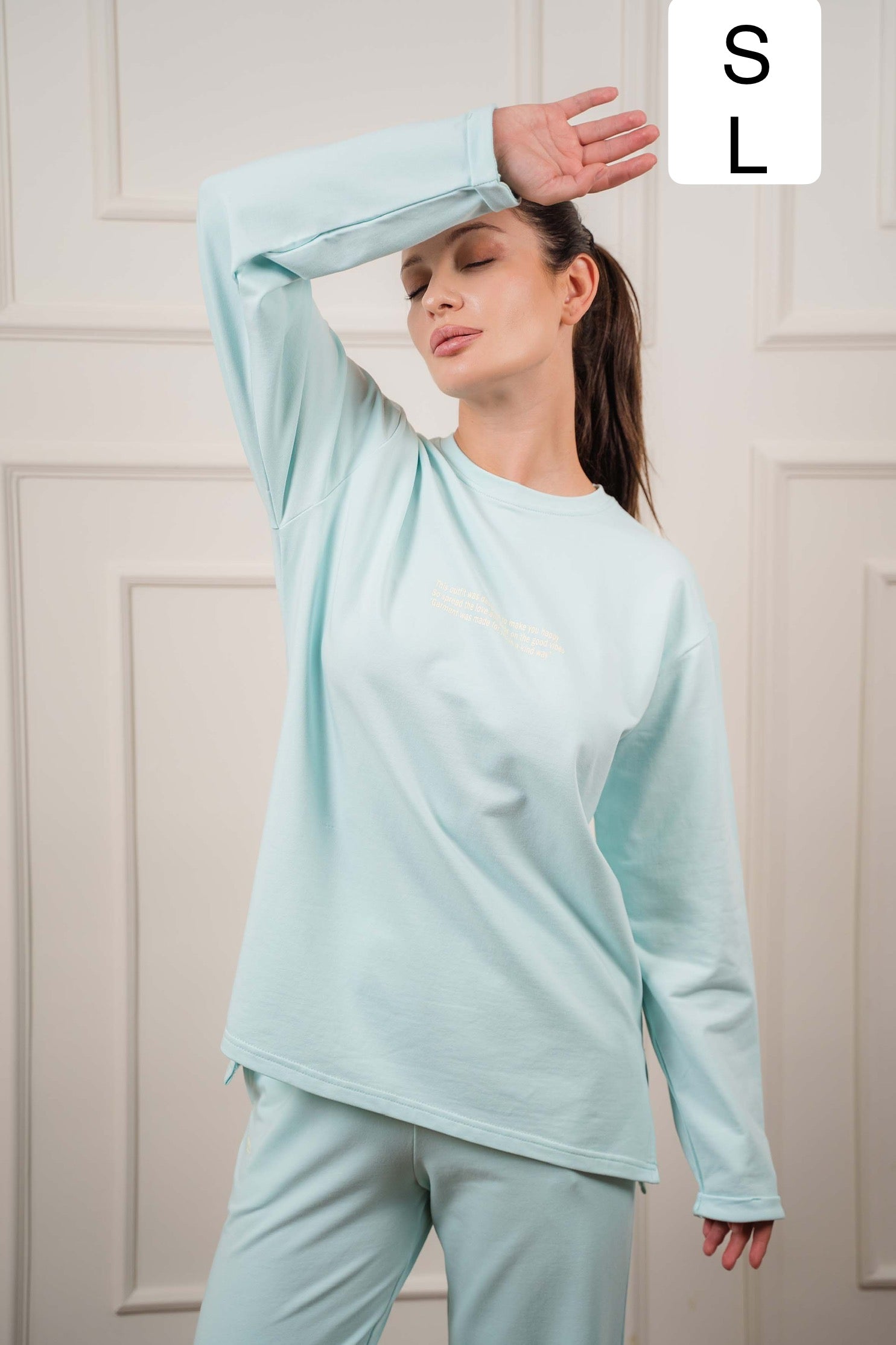 Long Sleeved T-Shirt In Cotton | Baby Blue