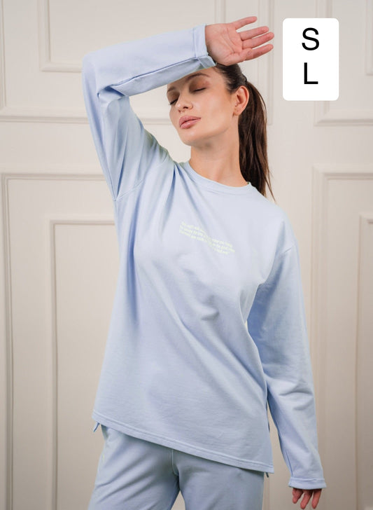 Long Sleeved T-Shirt In Cotton | Light Blue