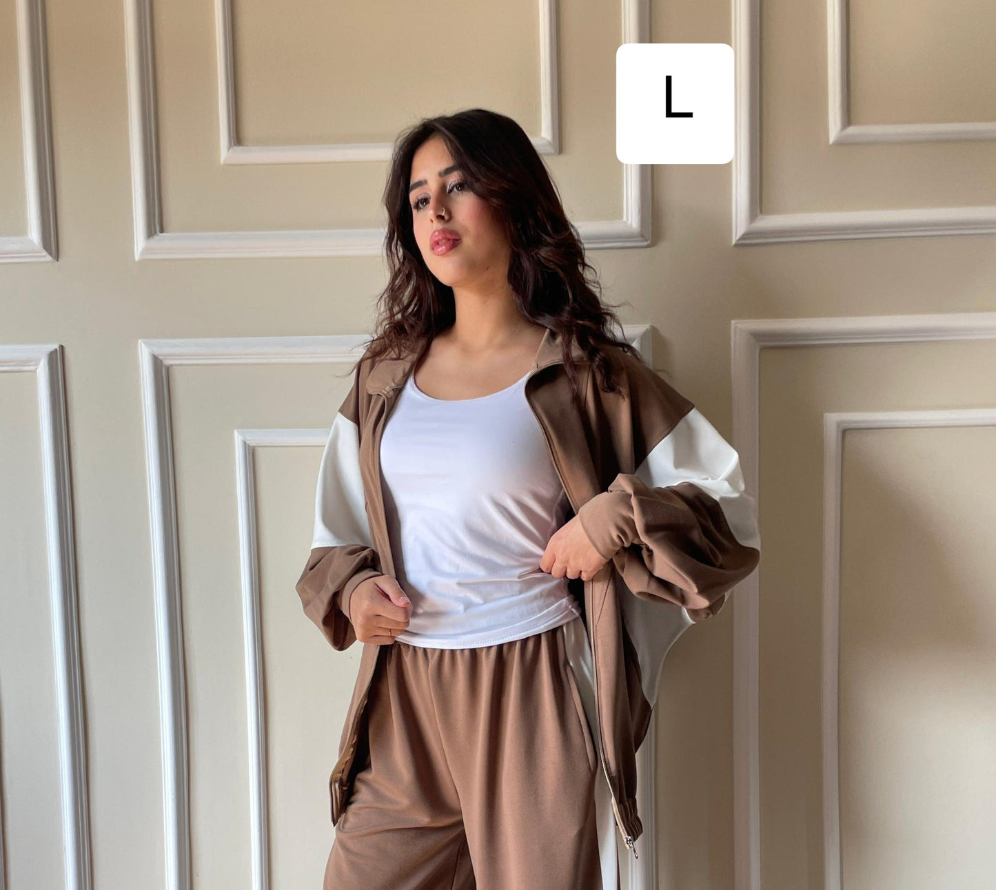 Color Block Jacket In Brown