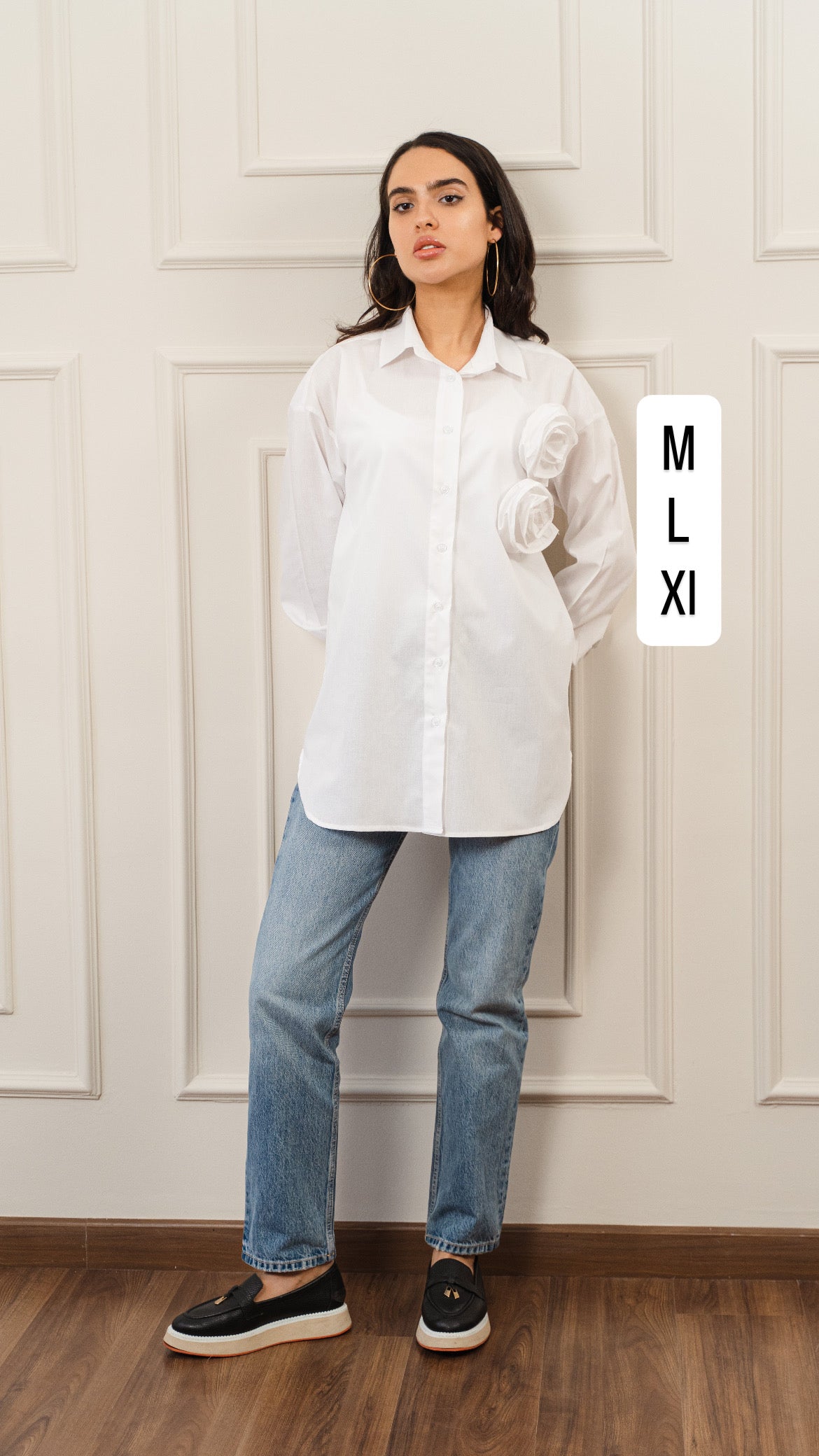White Poplin Shirt With Flower Detail