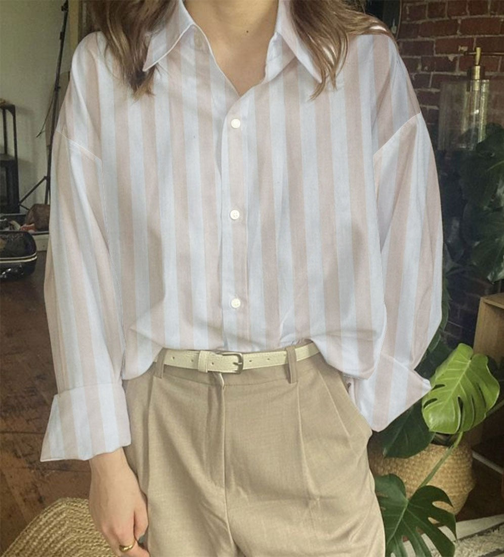 Striped Button Down Shirt - Beige