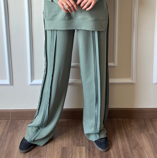 Raw Edge wideleg Pants In Olive