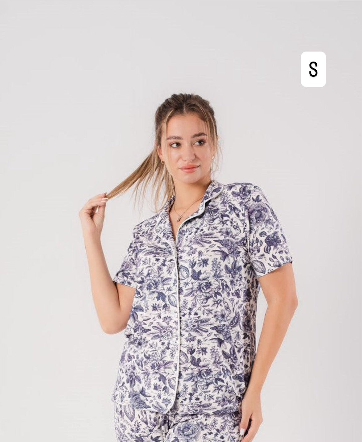 Floral Pajama Top In Navy