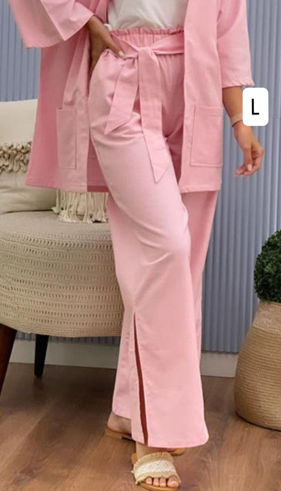 Linen Wide-Leg Pants
 In Pink