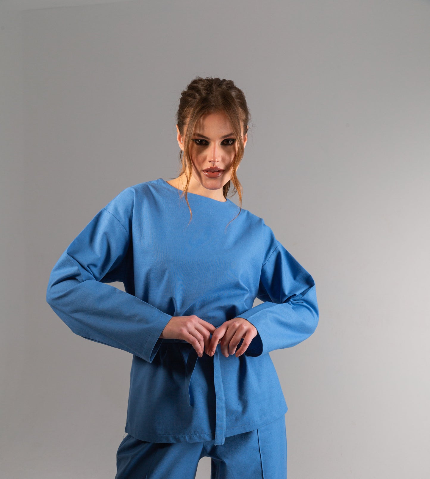Wrapped Linen Blouse In Blue