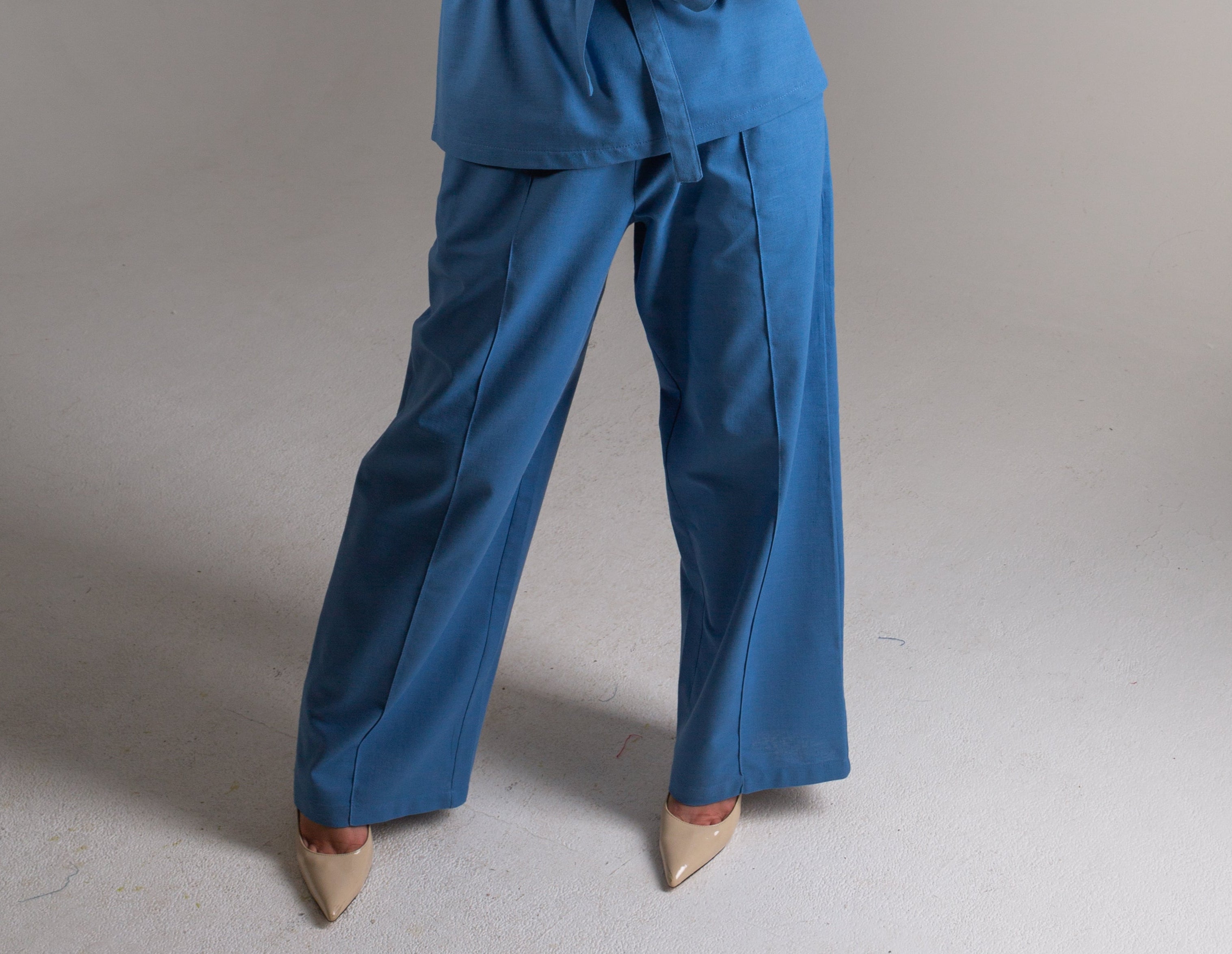 Linen  Wide Leg Pants In Blue
