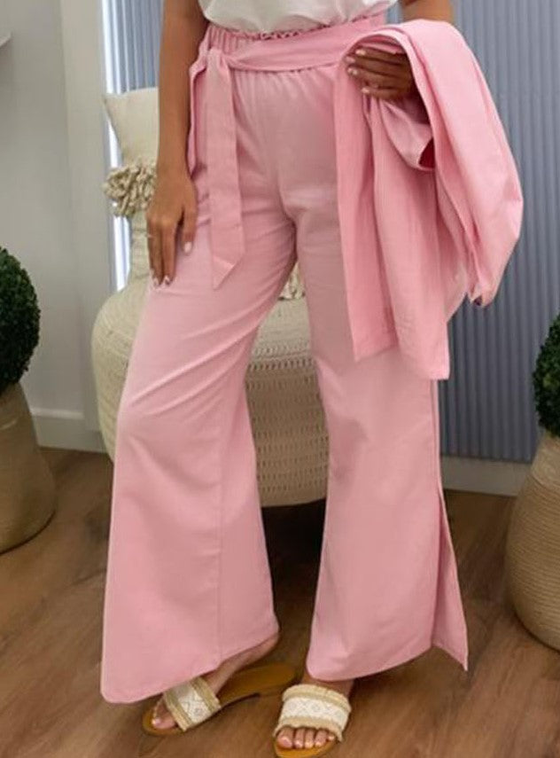 Linen Wide-Leg Pants
 In Pink