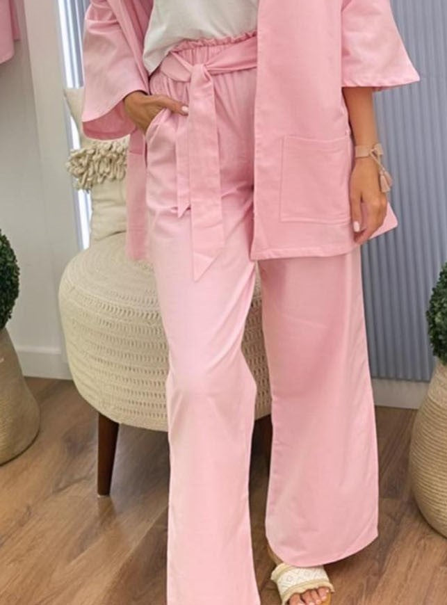 Linen Wide-Leg Pants
 In Pink