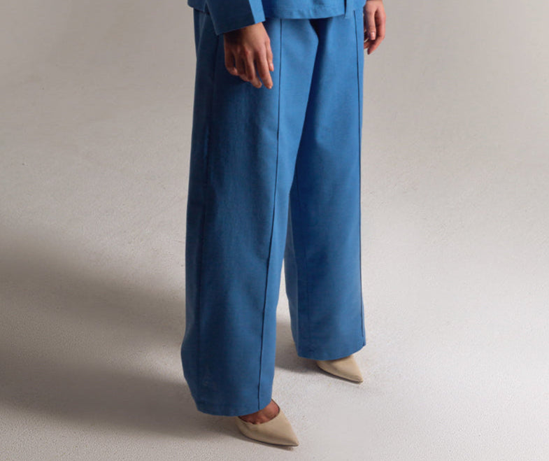 Linen  Wide Leg Pants In Blue