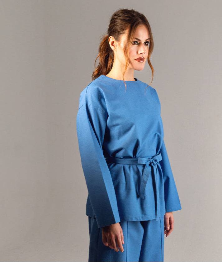 Wrapped Linen Blouse In Blue