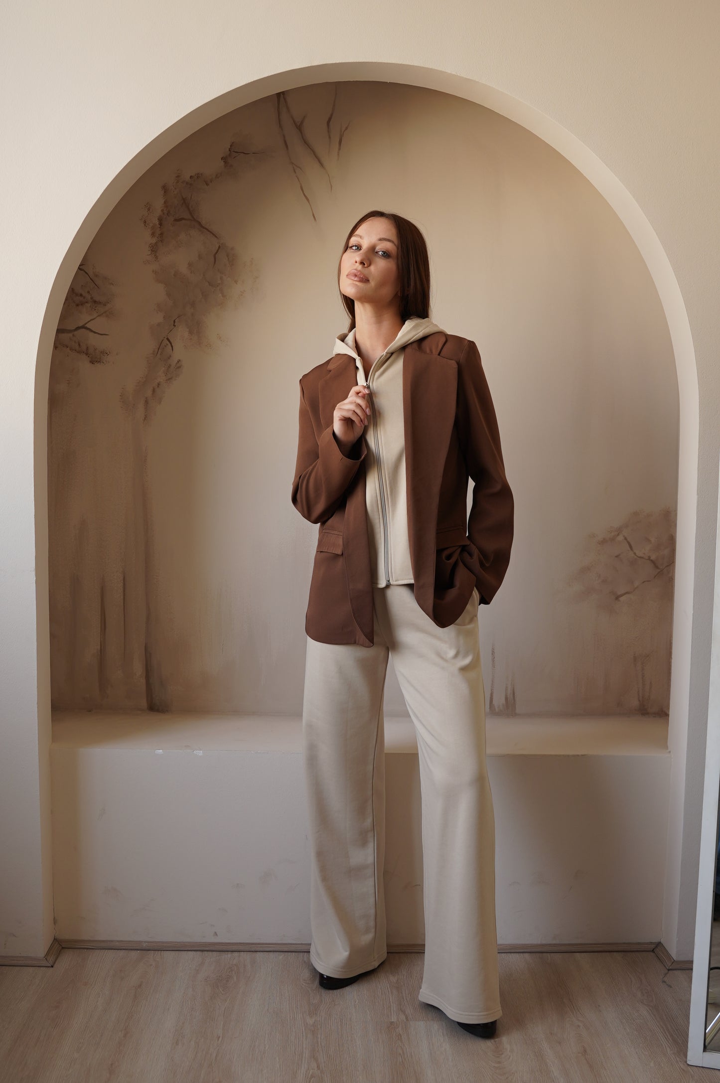 Blazer With Hoodie In Brown