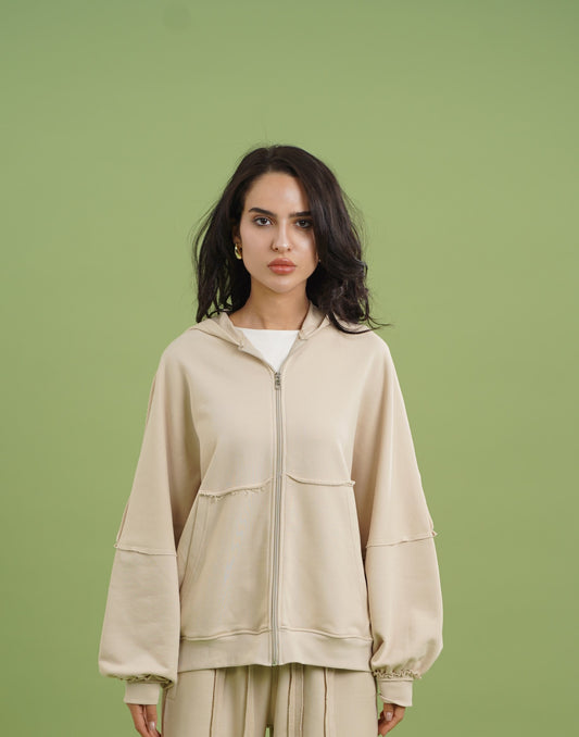 Raw Edge Jacket In Stone Beige