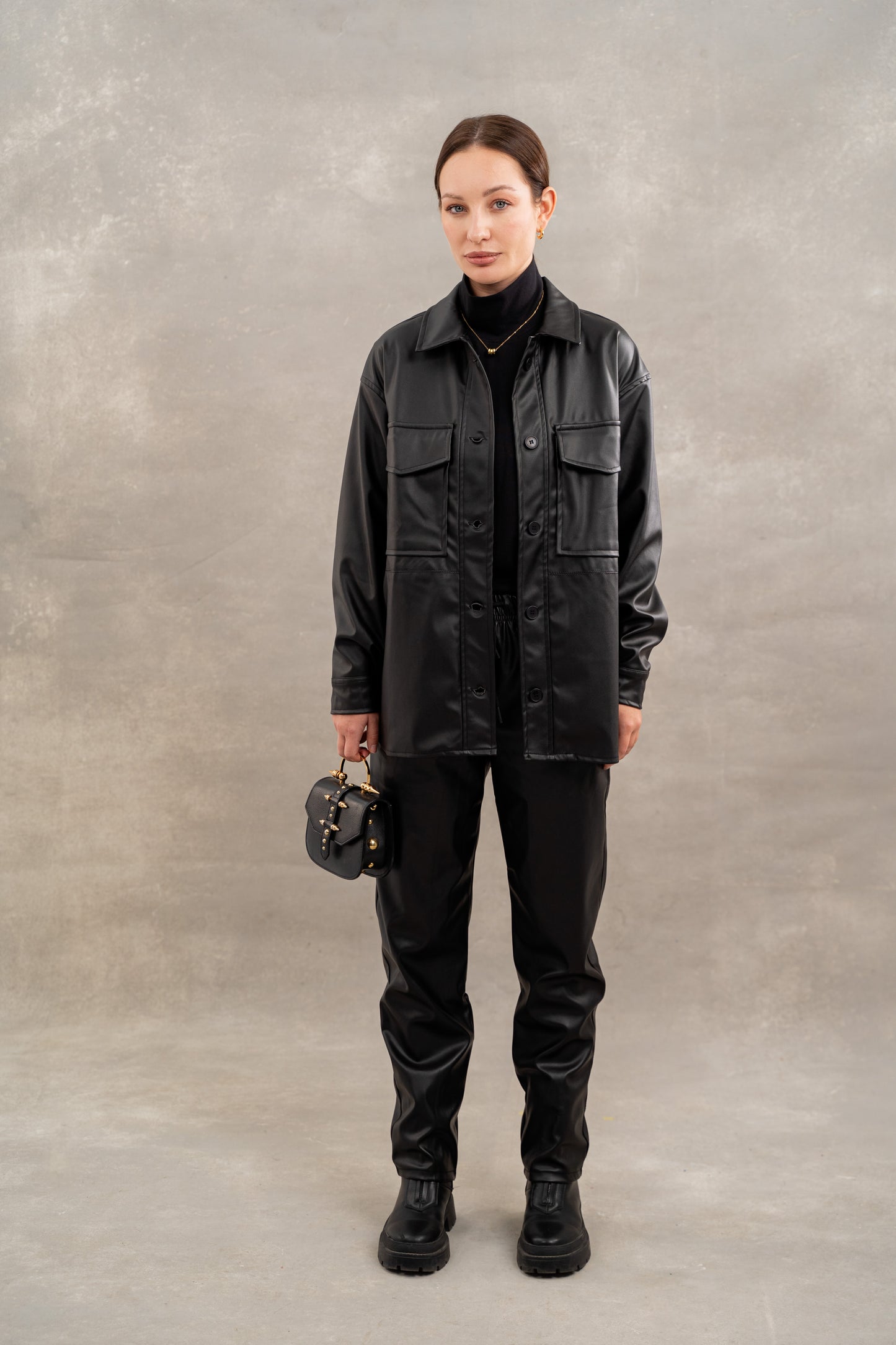 Leather overshirt In Black