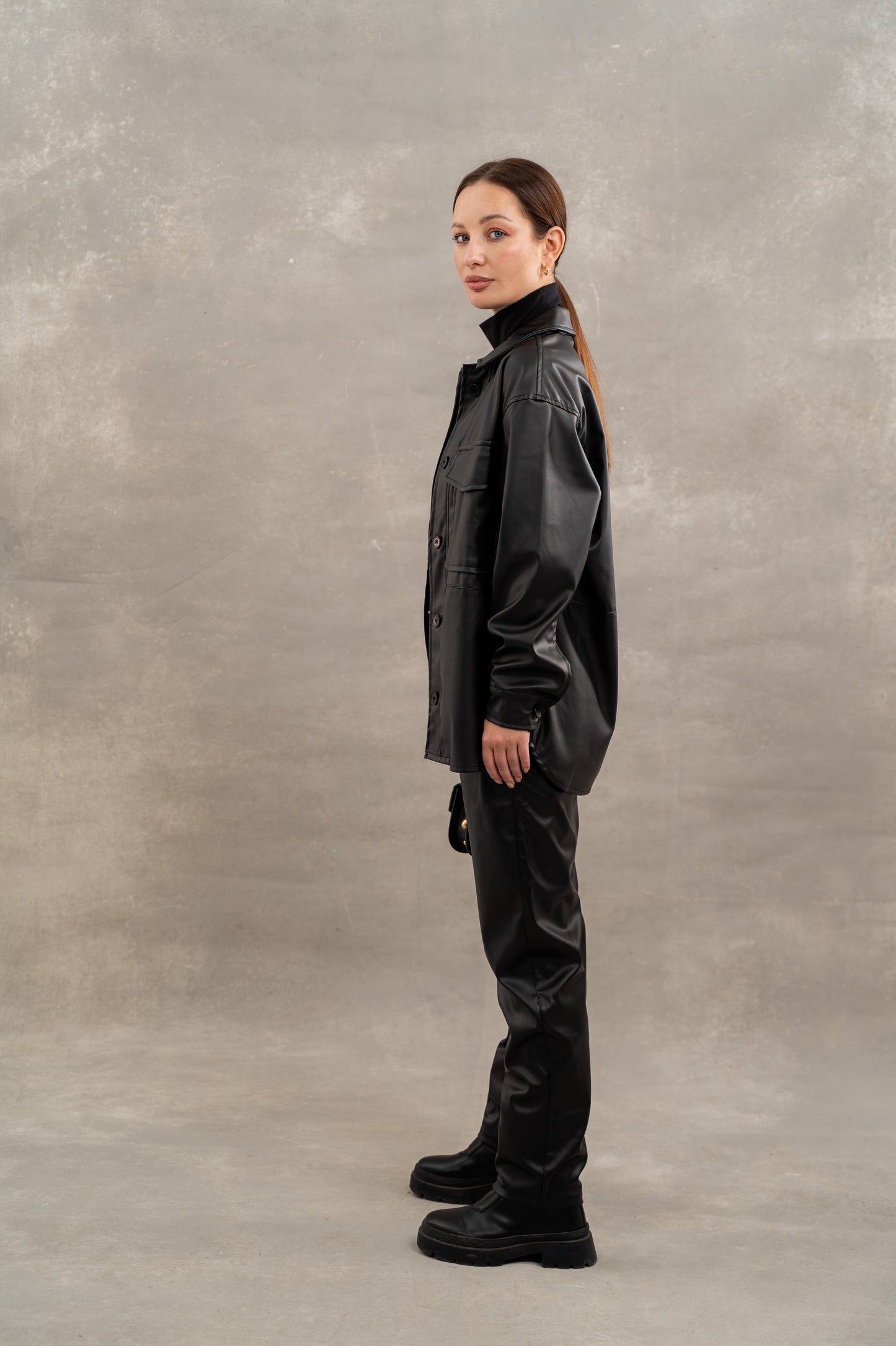 Leather overshirt In Black