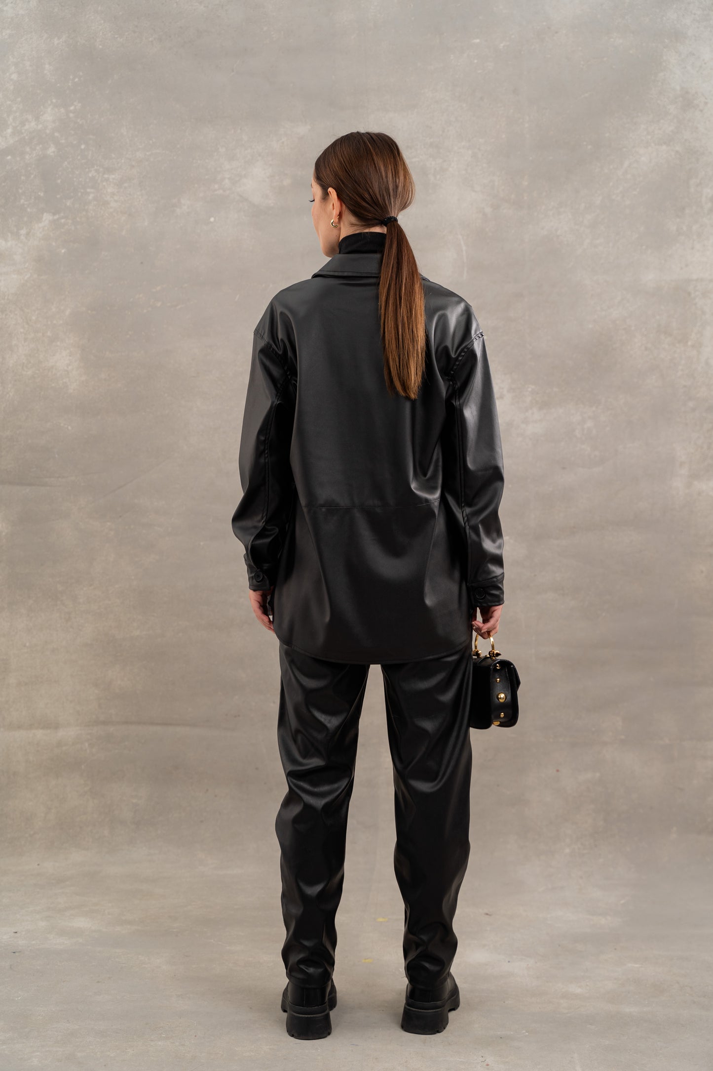 Leather overshirt In Black