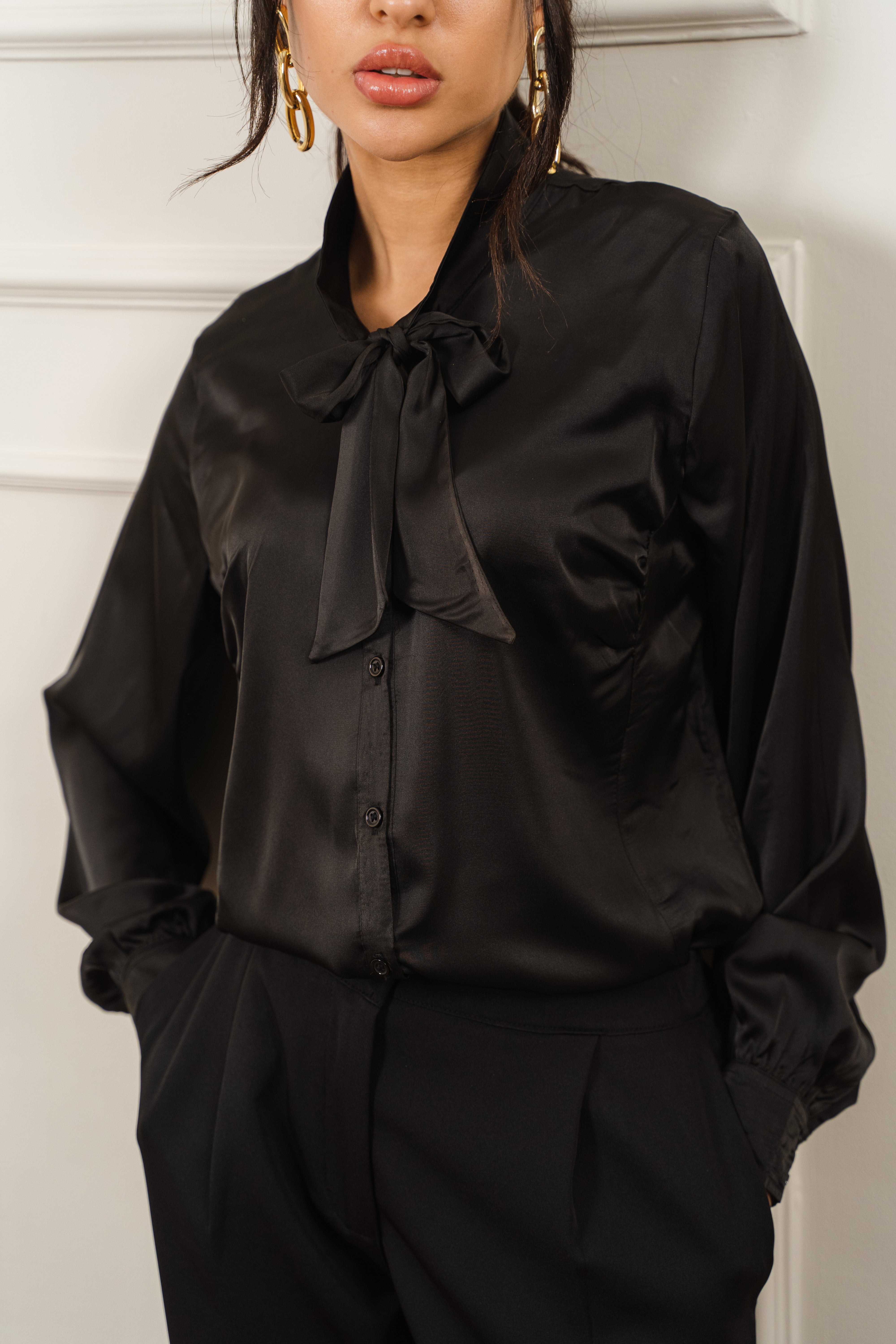 Tie Neck Satin Blouse