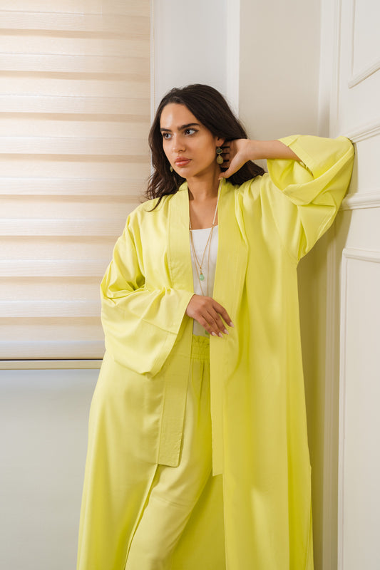 Long Cardigan Set In Lime-Green