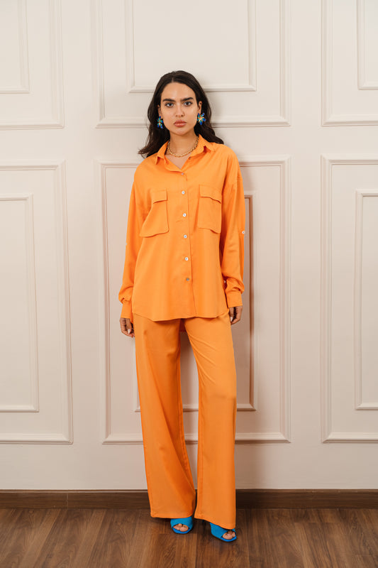 Flowy Shirt Set In Orange