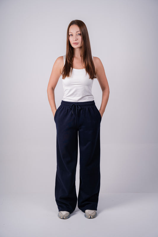 Fleece Wide-Leg Sweatpants| Navy