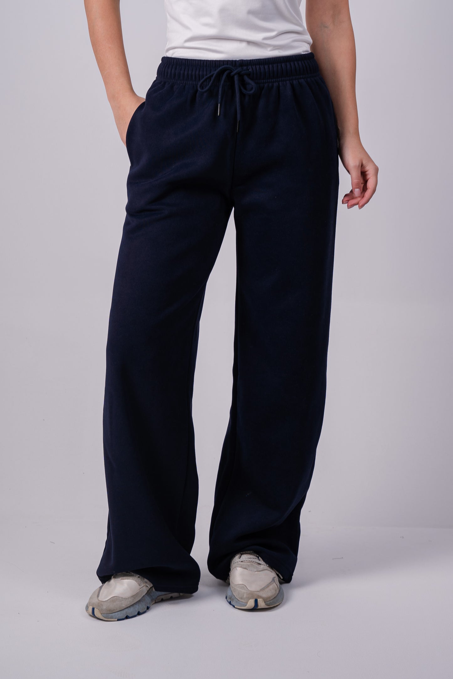 Fleece Wide-Leg Sweatpants| Navy