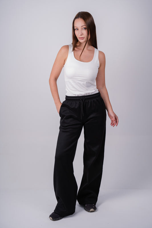 Fleece Wide-Leg Sweatpants | Black
