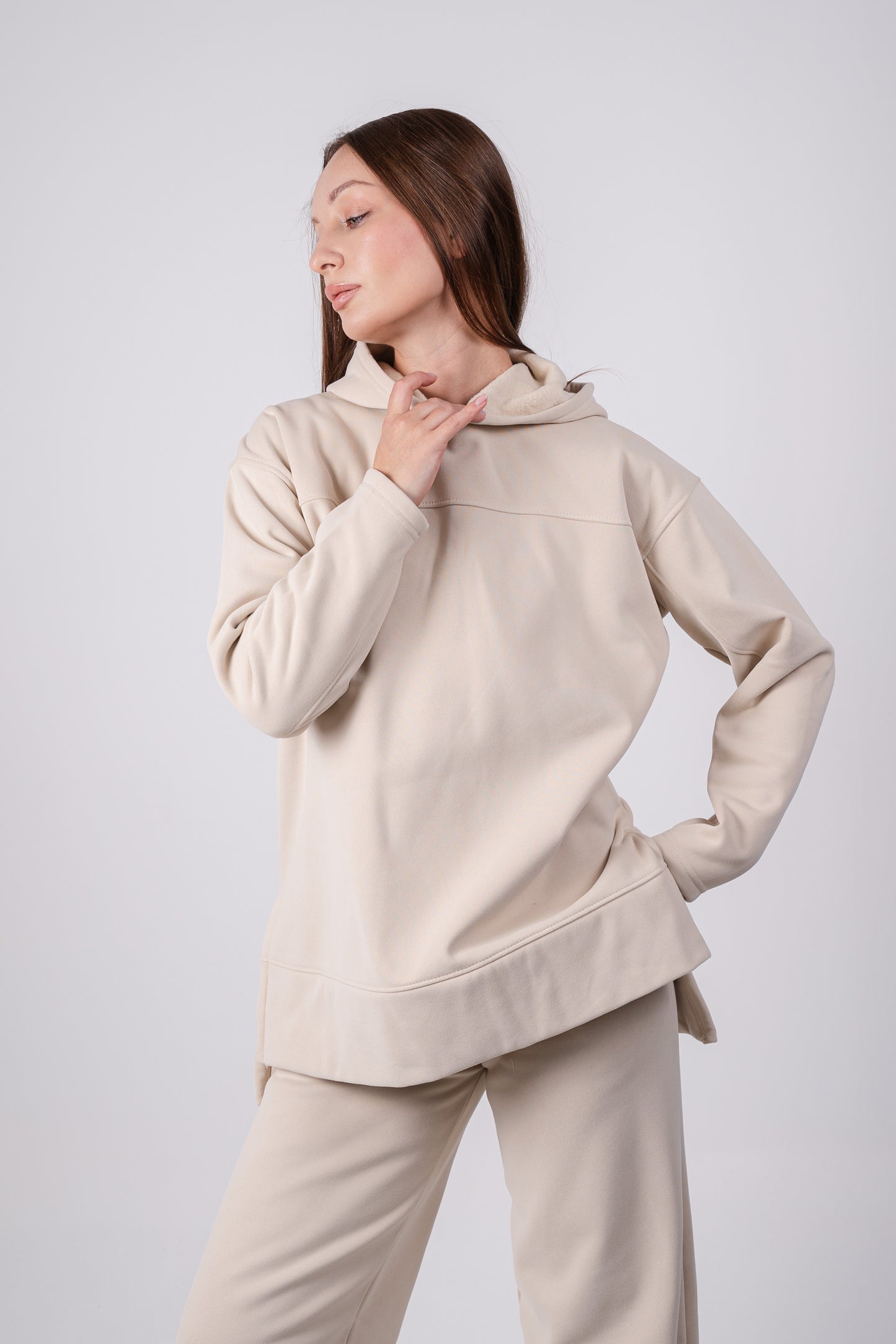 Fleece Basic HP Hoodie In Beige