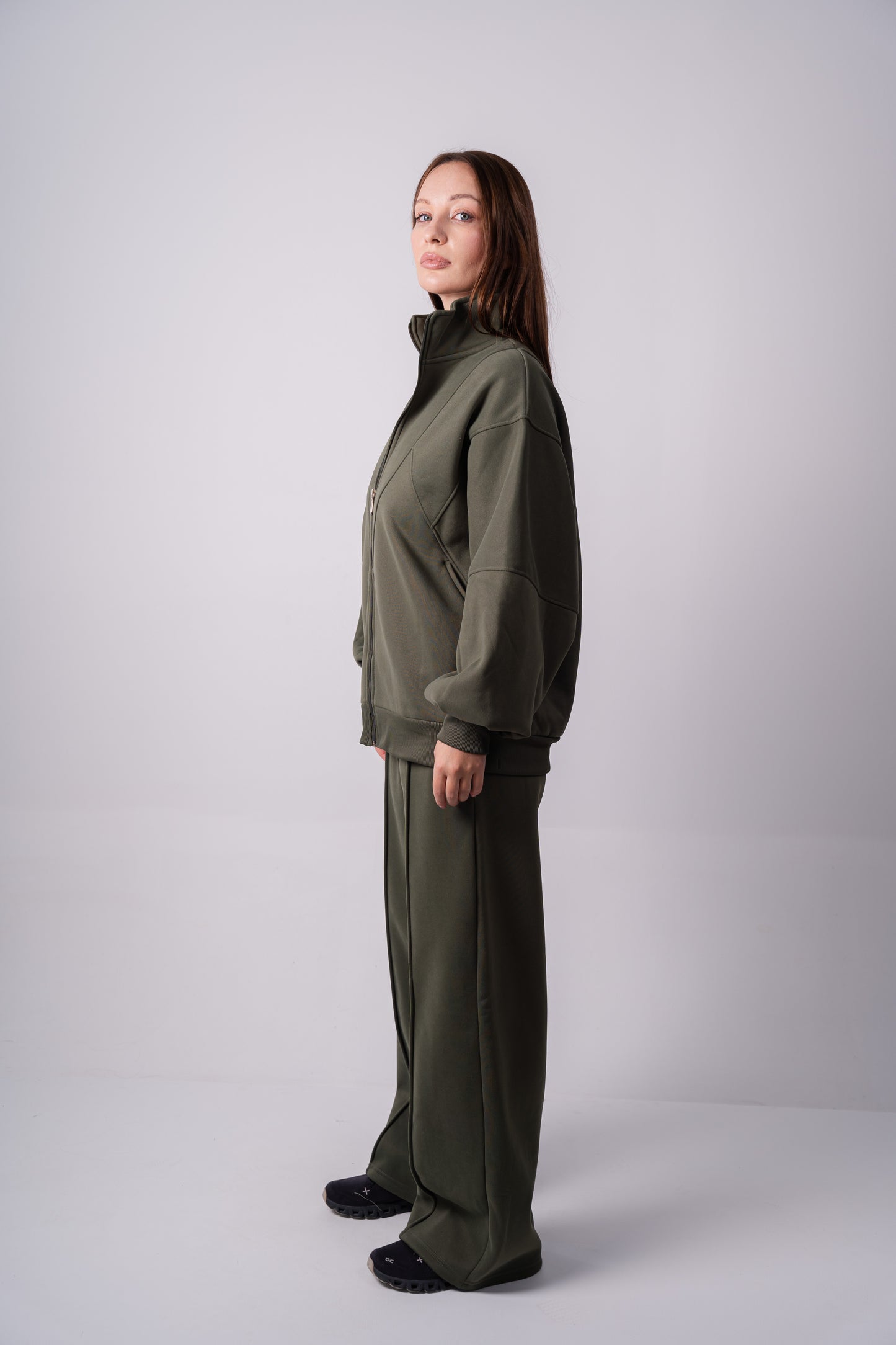 Soft Bomber Jacket Set In Olive