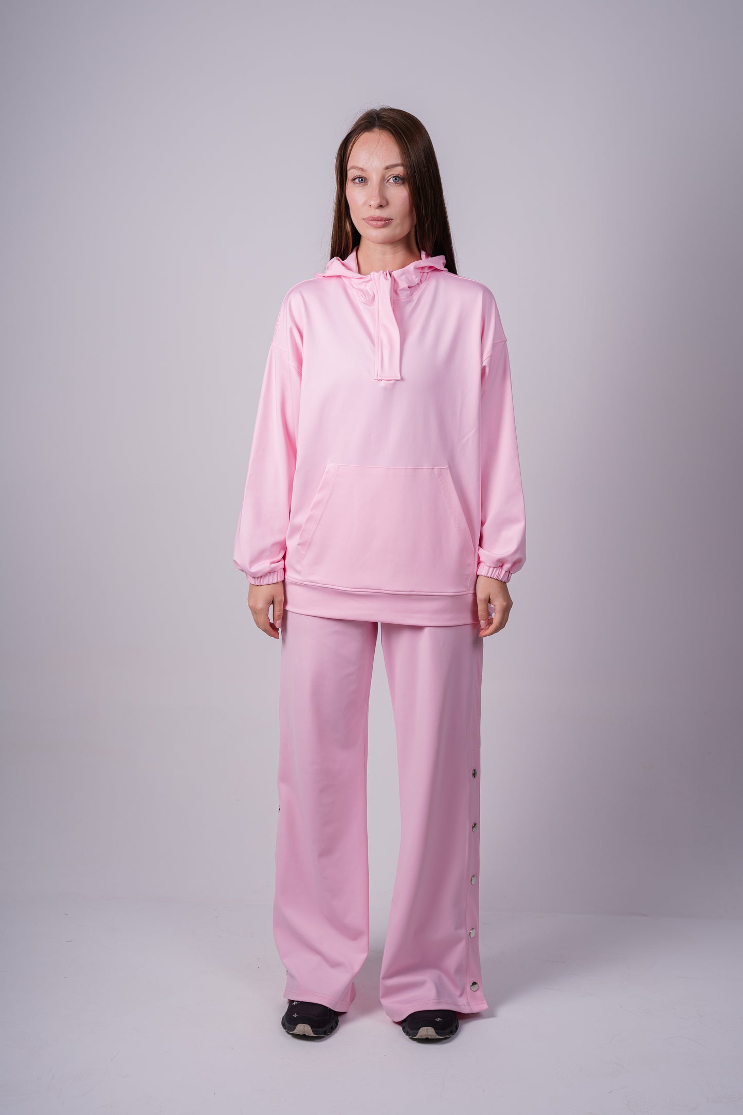 Wide Leg Side Buttons Set In Cashmere