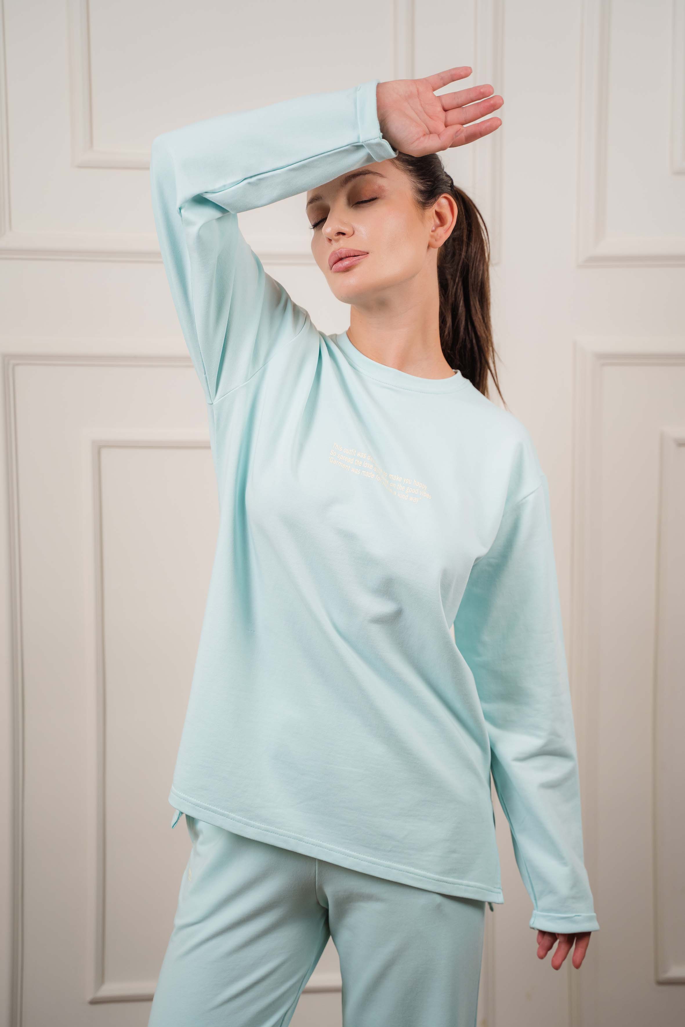Long Sleeved T-Shirt In Cotton | Baby Blue