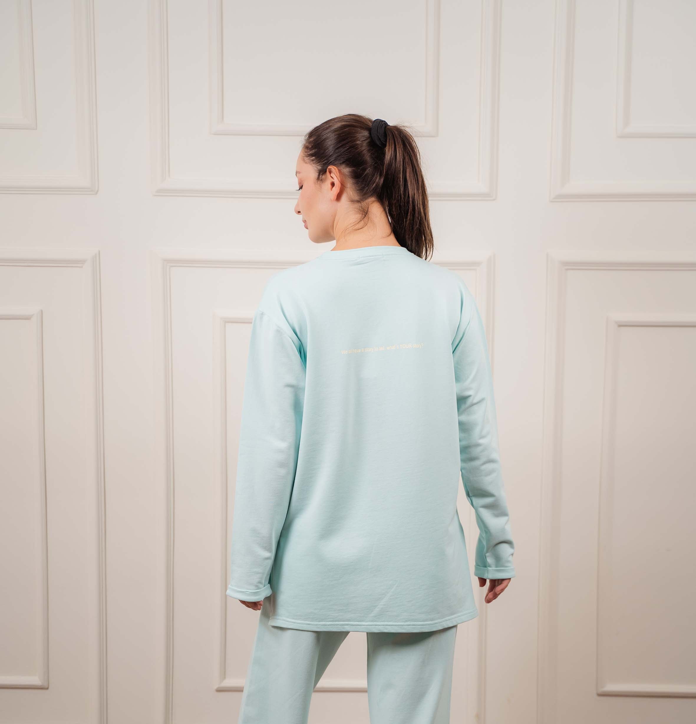 Long Sleeved T-Shirt In Cotton | Baby Blue