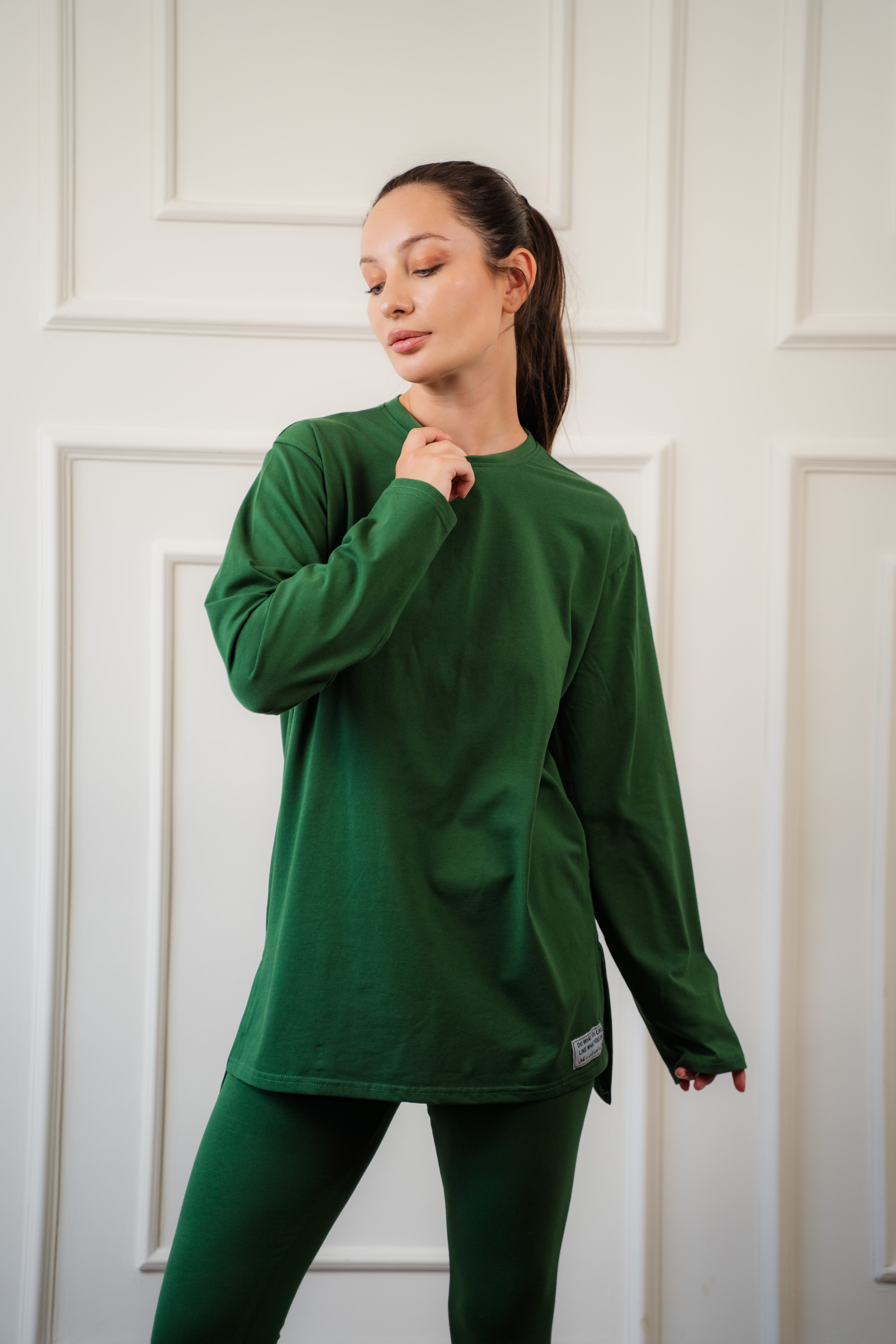 Leggings set with side slit long sleeve top