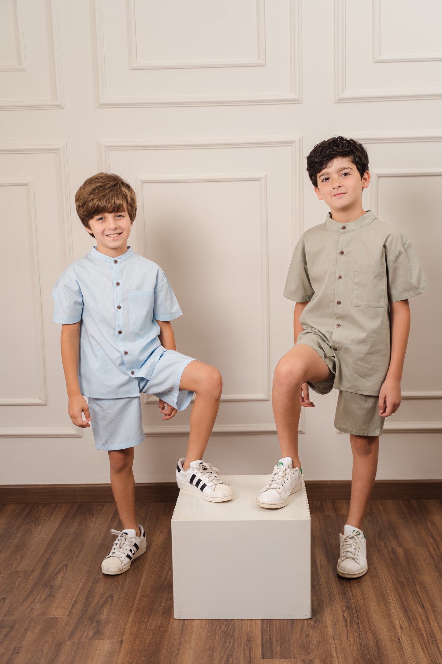 Boys Poplin Shorts Set l Dark-Mint