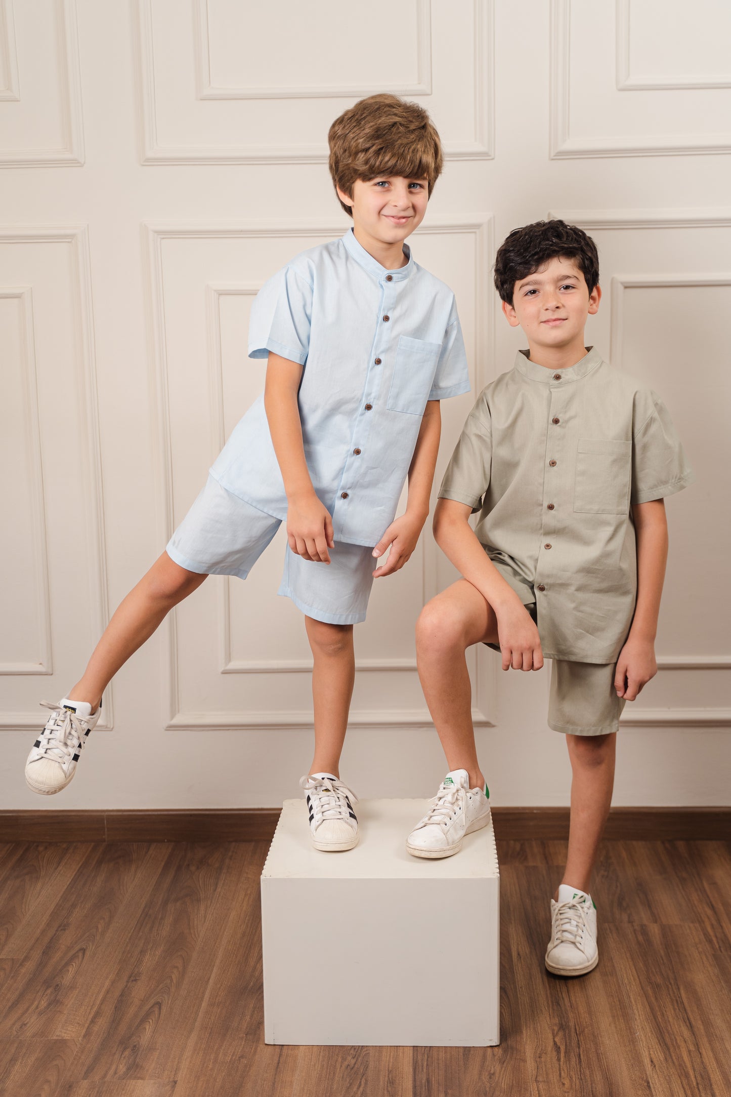 Boys Poplin Shorts Set l Dark-Mint