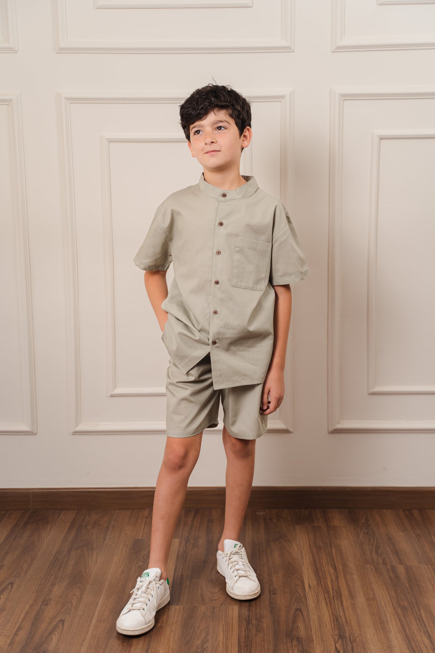 Boys Poplin Shorts Set l Dark-Mint