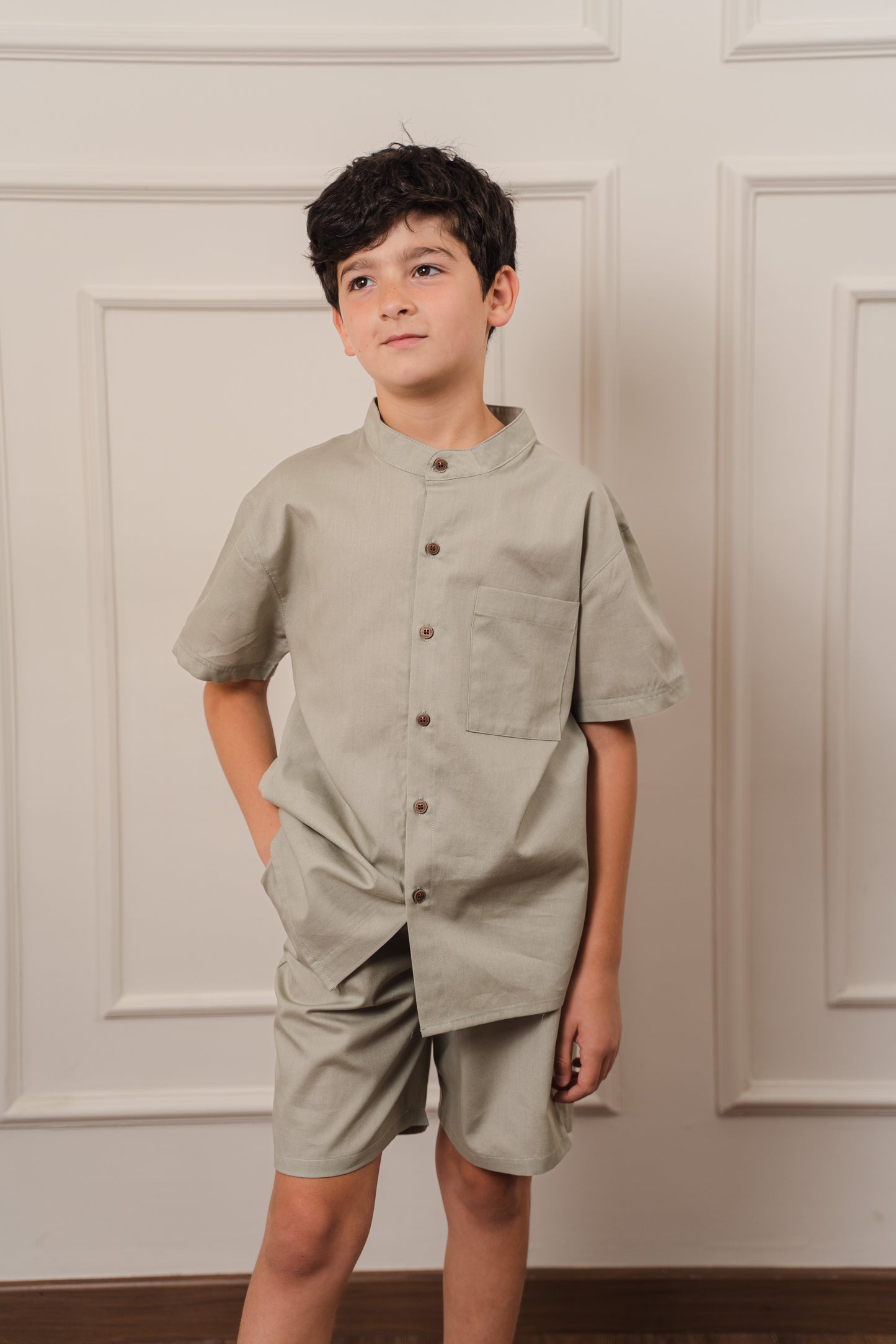Boys Poplin Shorts Set l Dark-Mint