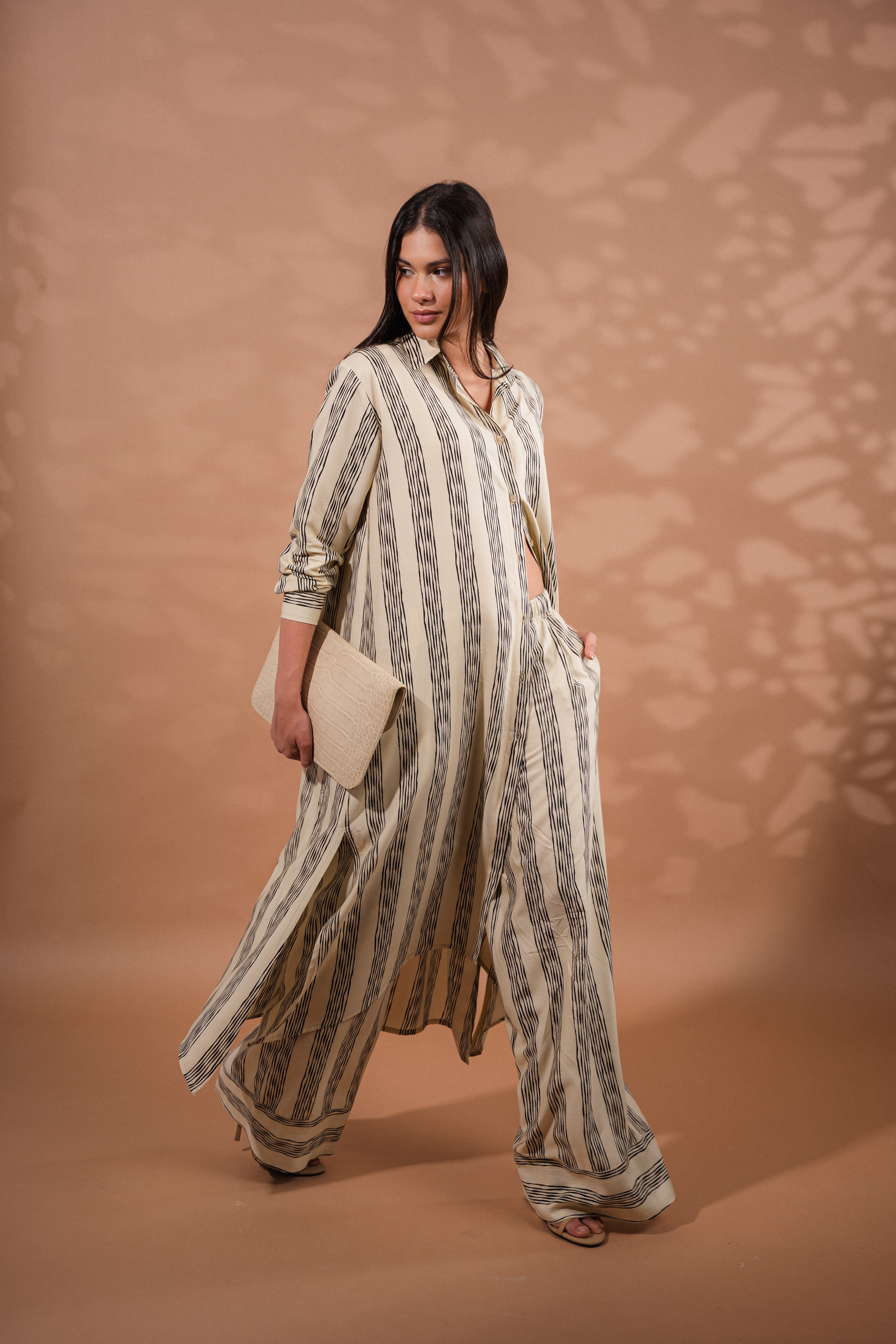 Striped cardigan Shirt| Beige