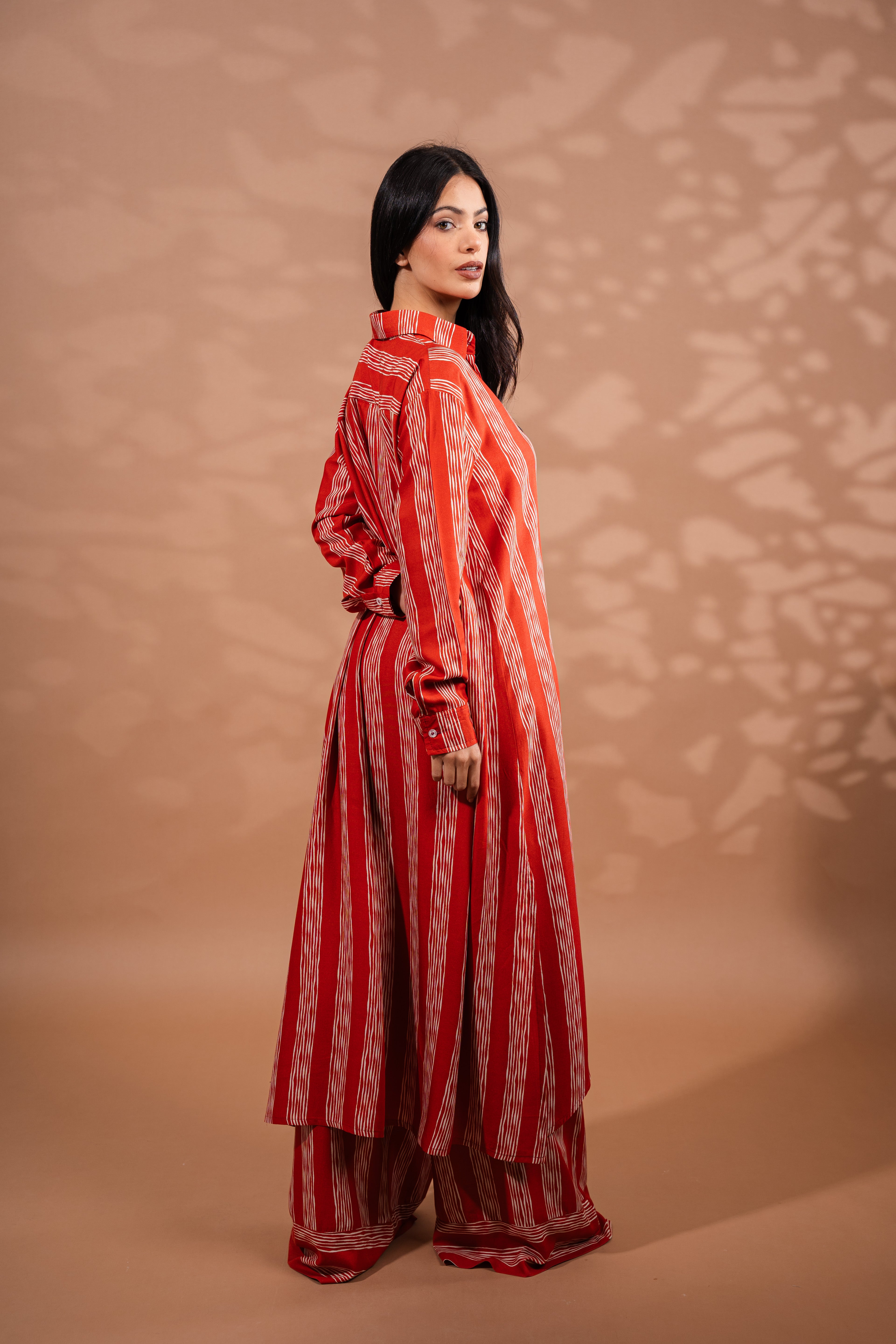 Striped cardigan Shirt| Red